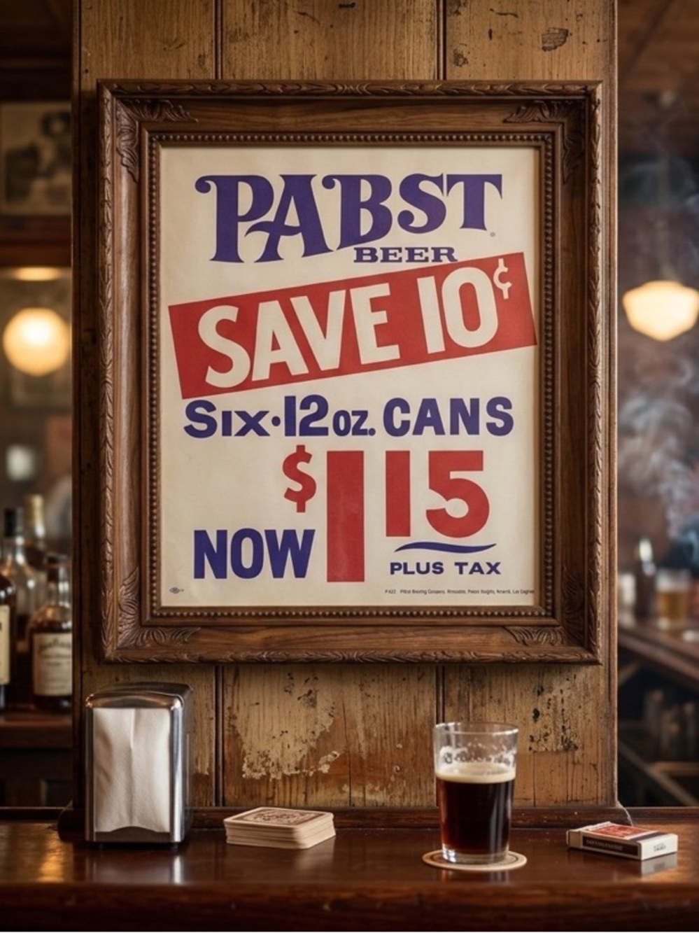 VINTAGE PABST BEER Brewery Blue & Red Poster Advertisement Sign 16.5” x 12”